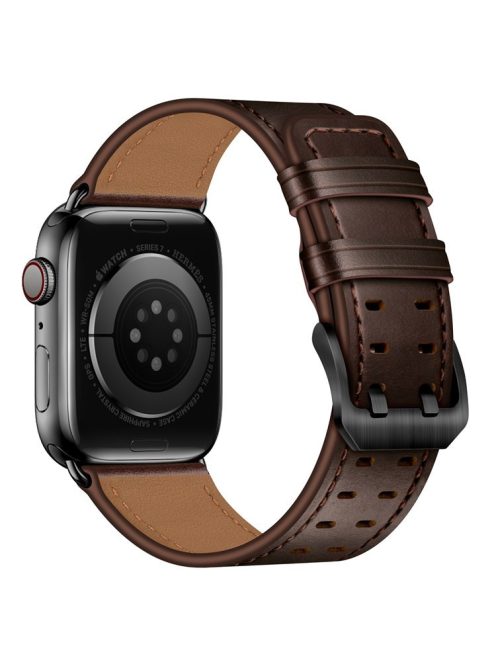 For Apple Watch Series 10 42mm / 9 8 7 41mm / 6 5 4 SE SE (2022) SE (2023) 40mm / 3 2 1 38mm Watch Band Genuine Leather Strap with Stainless Steel Buckle Clasp - Dark Brown