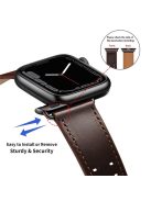 For Apple Watch Series 10 42mm / 9 8 7 41mm / 6 5 4 SE SE (2022) SE (2023) 40mm / 3 2 1 38mm Watch Band Genuine Leather Strap with Stainless Steel Buckle Clasp - Dark Brown