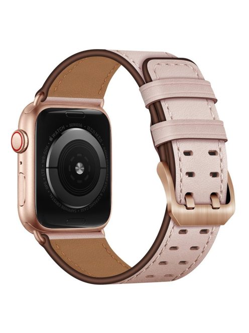 For Apple Watch Series 10 42mm / 9 8 7 41mm / 6 5 4 SE SE (2022) SE (2023) 40mm / 3 2 1 38mm Watch Band Genuine Leather Strap with Stainless Steel Buckle Clasp - Pink