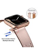 For Apple Watch Series 10 42mm / 9 8 7 41mm / 6 5 4 SE SE (2022) SE (2023) 40mm / 3 2 1 38mm Watch Band Genuine Leather Strap with Stainless Steel Buckle Clasp - Pink