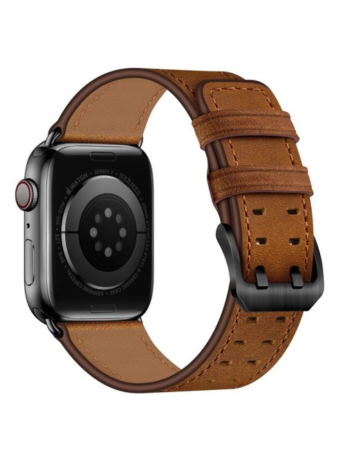 For Apple Watch Series 10 42mm / 9 8 7 41mm / 6 5 4 SE SE (2022) SE (2023) 40mm / 3 2 1 38mm Watch Band Genuine Leather Strap with Stainless Steel Buckle Clasp - Red Brown