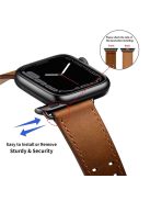 For Apple Watch Series 10 42mm / 9 8 7 41mm / 6 5 4 SE SE (2022) SE (2023) 40mm / 3 2 1 38mm Watch Band Genuine Leather Strap with Stainless Steel Buckle Clasp - Red Brown