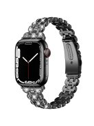 For Apple Watch Series 10 42mm / 9 8 7 41mm / 6 5 4 SE SE (2022) SE (2023) 40mm / 3 2 1 38mm Watch Strap Replacement Stainless Steel Bling Rhinestone Bracelet - Black