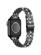 For Apple Watch Series 10 42mm / 9 8 7 41mm / 6 5 4 SE SE (2022) SE (2023) 40mm / 3 2 1 38mm Watch Strap Replacement Stainless Steel Bling Rhinestone Bracelet - Black