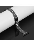 For Apple Watch Series 10 42mm / 9 8 7 41mm / 6 5 4 SE SE (2022) SE (2023) 40mm / 3 2 1 38mm Watch Strap Replacement Stainless Steel Bling Rhinestone Bracelet - Black