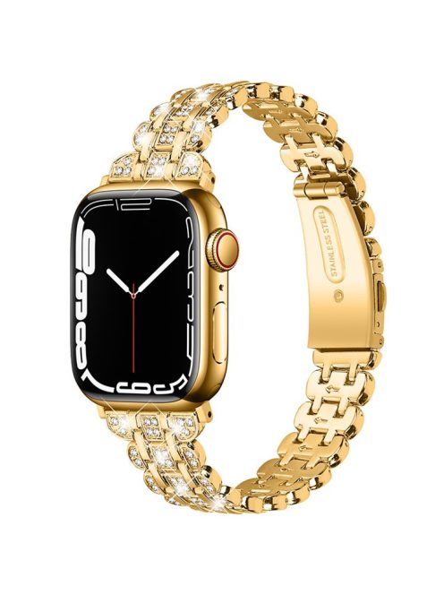 For Apple Watch Series 10 42mm / 9 8 7 41mm / 6 5 4 SE SE (2022) SE (2023) 40mm / 3 2 1 38mm Watch Strap Replacement Stainless Steel Bling Rhinestone Bracelet - Gold