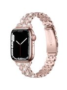 For Apple Watch Series 10 42mm / 9 8 7 41mm / 6 5 4 SE SE (2022) SE (2023) 40mm / 3 2 1 38mm Watch Strap Replacement Stainless Steel Bling Rhinestone Bracelet - Rose Pink