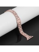 For Apple Watch Series 10 42mm / 9 8 7 41mm / 6 5 4 SE SE (2022) SE (2023) 40mm / 3 2 1 38mm Watch Strap Replacement Stainless Steel Bling Rhinestone Bracelet - Rose Pink