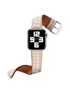 For Apple Watch Series 10 42mm / 9 8 7 41mm / 6 5 4 SE SE (2022) SE (2023) 40mm / 3 2 1 38mm Watch Strap Woven Genuine Leather Watch Band Quick Release Watchband with Buckle - Apricot / Beige