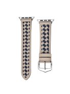 For Apple Watch Series 10 42mm / 9 8 7 41mm / 6 5 4 SE SE (2022) SE (2023) 40mm / 3 2 1 38mm Watch Strap Woven Genuine Leather Watch Band Quick Release Watchband with Buckle - Beige / Blue