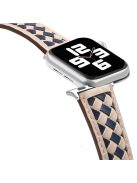 For Apple Watch Series 10 42mm / 9 8 7 41mm / 6 5 4 SE SE (2022) SE (2023) 40mm / 3 2 1 38mm Watch Strap Woven Genuine Leather Watch Band Quick Release Watchband with Buckle - Beige / Blue