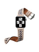 For Apple Watch Series 10 42mm / 9 8 7 41mm / 6 5 4 SE SE (2022) SE (2023) 40mm / 3 2 1 38mm Watch Strap Woven Genuine Leather Watch Band Quick Release Watchband with Buckle - Beige / Blue