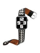 For Apple Watch Series 10 42mm / 9 8 7 41mm / 6 5 4 SE SE (2022) SE (2023) 40mm / 3 2 1 38mm Watch Strap Woven Genuine Leather Watch Band Quick Release Watchband with Buckle - Black / White