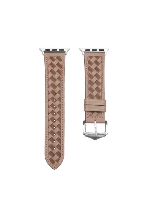 For Apple Watch Series 10 42mm / 9 8 7 41mm / 6 5 4 SE SE (2022) SE (2023) 40mm / 3 2 1 38mm Watch Strap Woven Genuine Leather Watch Band Quick Release Watchband with Buckle - Grey / Brown