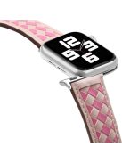 For Apple Watch Series 10 42mm / 9 8 7 41mm / 6 5 4 SE SE (2022) SE (2023) 40mm / 3 2 1 38mm Watch Strap Woven Genuine Leather Watch Band Quick Release Watchband with Buckle - Pink / Rose