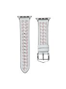 For Apple Watch Series 10 42mm / 9 8 7 41mm / 6 5 4 SE SE (2022) SE (2023) 40mm / 3 2 1 38mm Watch Strap Woven Genuine Leather Watch Band Quick Release Watchband with Buckle - White / Pink