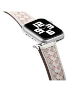 For Apple Watch Series 10 42mm / 9 8 7 41mm / 6 5 4 SE SE (2022) SE (2023) 40mm / 3 2 1 38mm Watch Strap Woven Genuine Leather Watch Band Quick Release Watchband with Buckle - White / Pink