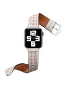 For Apple Watch Series 10 42mm / 9 8 7 41mm / 6 5 4 SE SE (2022) SE (2023) 40mm / 3 2 1 38mm Watch Strap Woven Genuine Leather Watch Band Quick Release Watchband with Buckle - White / Pink