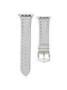 For Apple Watch Series 10 42mm / 9 8 7 41mm / 6 5 4 SE SE (2022) SE (2023) 40mm / 3 2 1 38mm Watch Strap Woven Genuine Leather Watch Band Quick Release Watchband with Buckle - White / Silver