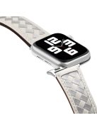 For Apple Watch Series 10 42mm / 9 8 7 41mm / 6 5 4 SE SE (2022) SE (2023) 40mm / 3 2 1 38mm Watch Strap Woven Genuine Leather Watch Band Quick Release Watchband with Buckle - White / Silver