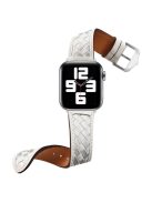 For Apple Watch Series 10 42mm / 9 8 7 41mm / 6 5 4 SE SE (2022) SE (2023) 40mm / 3 2 1 38mm Watch Strap Woven Genuine Leather Watch Band Quick Release Watchband with Buckle - White / Silver