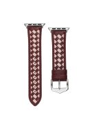 For Apple Watch Series 10 42mm / 9 8 7 41mm / 6 5 4 SE SE (2022) SE (2023) 40mm / 3 2 1 38mm Watch Strap Woven Genuine Leather Watch Band Quick Release Watchband with Buckle - Wine Red / Pink