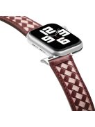 For Apple Watch Series 10 42mm / 9 8 7 41mm / 6 5 4 SE SE (2022) SE (2023) 40mm / 3 2 1 38mm Watch Strap Woven Genuine Leather Watch Band Quick Release Watchband with Buckle - Wine Red / Pink