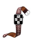 For Apple Watch Series 10 42mm / 9 8 7 41mm / 6 5 4 SE SE (2022) SE (2023) 40mm / 3 2 1 38mm Watch Strap Woven Genuine Leather Watch Band Quick Release Watchband with Buckle - Wine Red / Pink