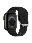 For Apple Watch Series 10 42mm / 9 8 7 41mm / 6 5 4 SE SE (2022) SE (2023) 40mm / 3 2 1 38mm Wave Grain Silicone Watch Strap Wrist Band with Square Buckle - Black