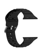 For Apple Watch Series 10 42mm / 9 8 7 41mm / 6 5 4 SE SE (2022) SE (2023) 40mm / 3 2 1 38mm Wave Grain Silicone Watch Strap Wrist Band with Square Buckle - Black