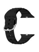 For Apple Watch Series 10 42mm / 9 8 7 41mm / 6 5 4 SE SE (2022) SE (2023) 40mm / 3 2 1 38mm Wave Grain Silicone Watch Strap Wrist Band with Square Buckle - Black