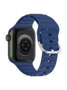 For Apple Watch Series 10 42mm / 9 8 7 41mm / 6 5 4 SE SE (2022) SE (2023) 40mm / 3 2 1 38mm Wave Grain Silicone Watch Strap Wrist Band with Square Buckle - Dark Blue