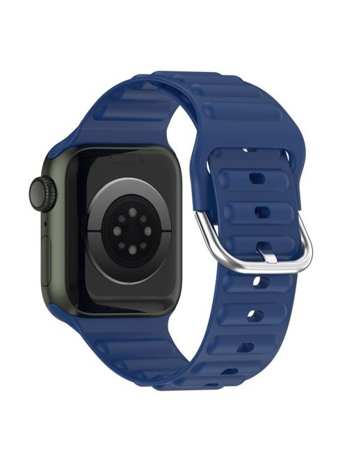 For Apple Watch Series 10 42mm / 9 8 7 41mm / 6 5 4 SE SE (2022) SE (2023) 40mm / 3 2 1 38mm Wave Grain Silicone Watch Strap Wrist Band with Square Buckle - Dark Blue