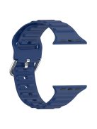 For Apple Watch Series 10 42mm / 9 8 7 41mm / 6 5 4 SE SE (2022) SE (2023) 40mm / 3 2 1 38mm Wave Grain Silicone Watch Strap Wrist Band with Square Buckle - Dark Blue