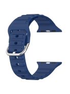 For Apple Watch Series 10 42mm / 9 8 7 41mm / 6 5 4 SE SE (2022) SE (2023) 40mm / 3 2 1 38mm Wave Grain Silicone Watch Strap Wrist Band with Square Buckle - Dark Blue