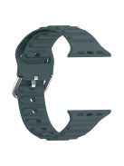 For Apple Watch Series 10 42mm / 9 8 7 41mm / 6 5 4 SE SE (2022) SE (2023) 40mm / 3 2 1 38mm Wave Grain Silicone Watch Strap Wrist Band with Square Buckle - Dark Green