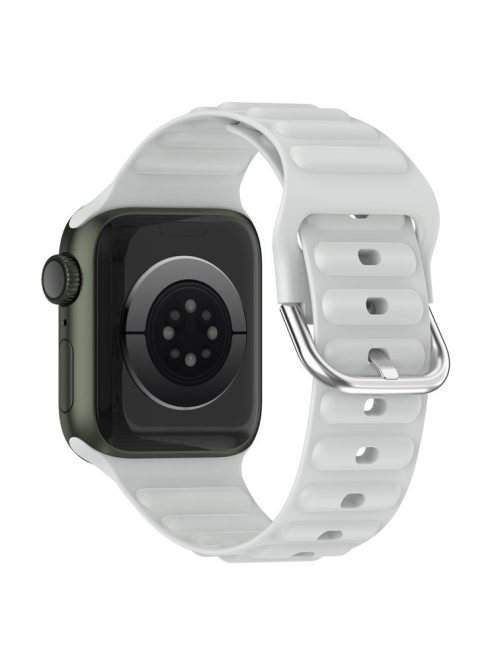 For Apple Watch Series 10 42mm / 9 8 7 41mm / 6 5 4 SE SE (2022) SE (2023) 40mm / 3 2 1 38mm Wave Grain Silicone Watch Strap Wrist Band with Square Buckle - Light Grey