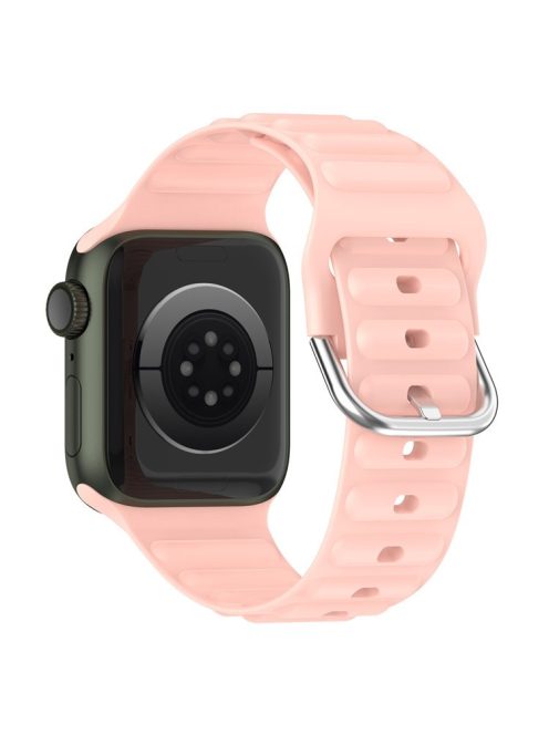 For Apple Watch Series 10 42mm / 9 8 7 41mm / 6 5 4 SE SE (2022) SE (2023) 40mm / 3 2 1 38mm Wave Grain Silicone Watch Strap Wrist Band with Square Buckle - Light Pink