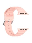 For Apple Watch Series 10 42mm / 9 8 7 41mm / 6 5 4 SE SE (2022) SE (2023) 40mm / 3 2 1 38mm Wave Grain Silicone Watch Strap Wrist Band with Square Buckle - Light Pink