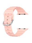 For Apple Watch Series 10 42mm / 9 8 7 41mm / 6 5 4 SE SE (2022) SE (2023) 40mm / 3 2 1 38mm Wave Grain Silicone Watch Strap Wrist Band with Square Buckle - Light Pink