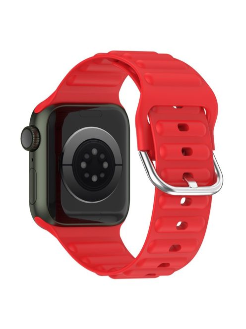 For Apple Watch Series 10 42mm / 9 8 7 41mm / 6 5 4 SE SE (2022) SE (2023) 40mm / 3 2 1 38mm Wave Grain Silicone Watch Strap Wrist Band with Square Buckle - Red