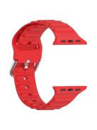 For Apple Watch Series 10 42mm / 9 8 7 41mm / 6 5 4 SE SE (2022) SE (2023) 40mm / 3 2 1 38mm Wave Grain Silicone Watch Strap Wrist Band with Square Buckle - Red