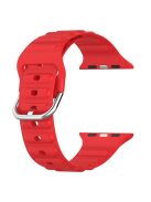 For Apple Watch Series 10 42mm / 9 8 7 41mm / 6 5 4 SE SE (2022) SE (2023) 40mm / 3 2 1 38mm Wave Grain Silicone Watch Strap Wrist Band with Square Buckle - Red