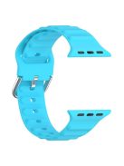 For Apple Watch Series 10 42mm / 9 8 7 41mm / 6 5 4 SE SE (2022) SE (2023) 40mm / 3 2 1 38mm Wave Grain Silicone Watch Strap Wrist Band with Square Buckle - Sky Blue