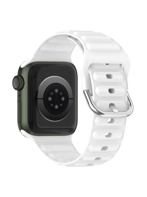 For Apple Watch Series 10 42mm / 9 8 7 41mm / 6 5 4 SE SE (2022) SE (2023) 40mm / 3 2 1 38mm Wave Grain Silicone Watch Strap Wrist Band with Square Buckle - White