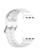 For Apple Watch Series 10 42mm / 9 8 7 41mm / 6 5 4 SE SE (2022) SE (2023) 40mm / 3 2 1 38mm Wave Grain Silicone Watch Strap Wrist Band with Square Buckle - White