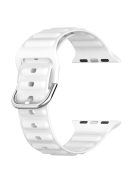 For Apple Watch Series 10 42mm / 9 8 7 41mm / 6 5 4 SE SE (2022) SE (2023) 40mm / 3 2 1 38mm Wave Grain Silicone Watch Strap Wrist Band with Square Buckle - White