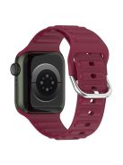 For Apple Watch Series 10 42mm / 9 8 7 41mm / 6 5 4 SE SE (2022) SE (2023) 40mm / 3 2 1 38mm Wave Grain Silicone Watch Strap Wrist Band with Square Buckle - Wine Red