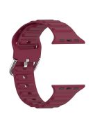 For Apple Watch Series 10 42mm / 9 8 7 41mm / 6 5 4 SE SE (2022) SE (2023) 40mm / 3 2 1 38mm Wave Grain Silicone Watch Strap Wrist Band with Square Buckle - Wine Red