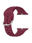 For Apple Watch Series 10 42mm / 9 8 7 41mm / 6 5 4 SE SE (2022) SE (2023) 40mm / 3 2 1 38mm Wave Grain Silicone Watch Strap Wrist Band with Square Buckle - Wine Red